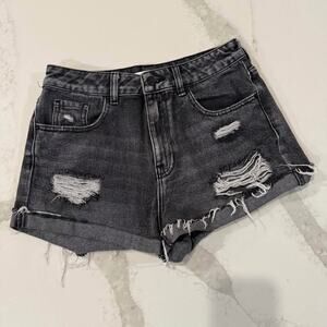 PacSun Denim Jean Mom Shorts Women's 27W High Rise Gray Wash Distressed Cut Off